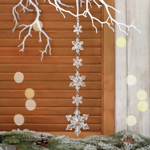 Подвеска "Хрустальные снежинки 26 см, Серебро