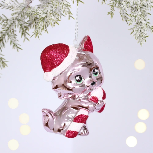 Ёлочная игрушка "Весёлый котёнок"  7*5*10 см, Розовый