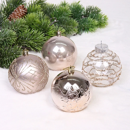 Новогодние шары Волшебство ночи 8 см (набор 12 шт), Шампань_8