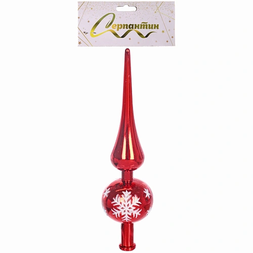 Верхушка на ёлку 23 см Снежинка, Красныйбелый_7