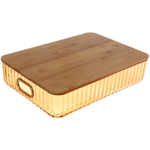 Контейнер - органайзер для хранения с бамбуковой крышкой "БРАМИНГЕМ", прозрачный, 36.3*26*8.5см 