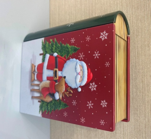 Банка жестяная "Книга" 11,5*10*3,8см Дед Мороз с оленем