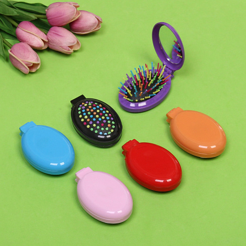 Расческа массажная складная Your hair style с зеркалом, овал, разноцветные зубья, микс 4-5 цветов, 5,417см_3