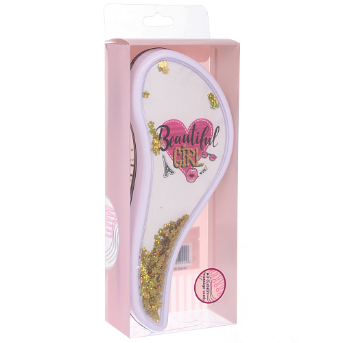 Расческа массажная компактная АМОР, блестки, микс 4 дизайна, 187,5см (PVC коробка)_6