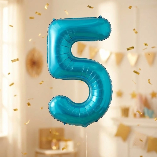 Шар фольгированный 32'/81см "Цифра "5" (голубой)