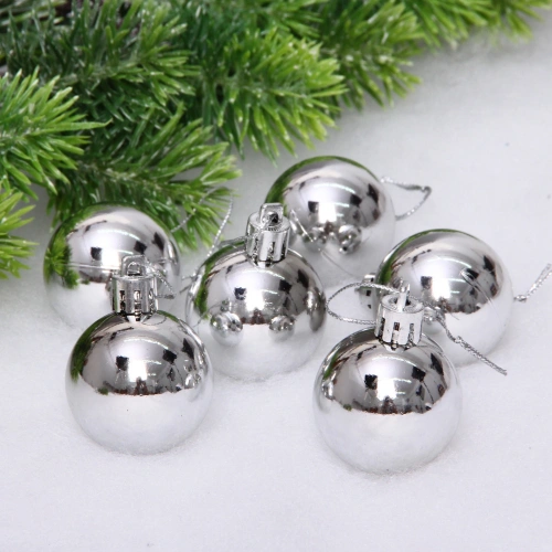 Новогодние шары 4 см (набор 6 шт) "Глянец", серебро