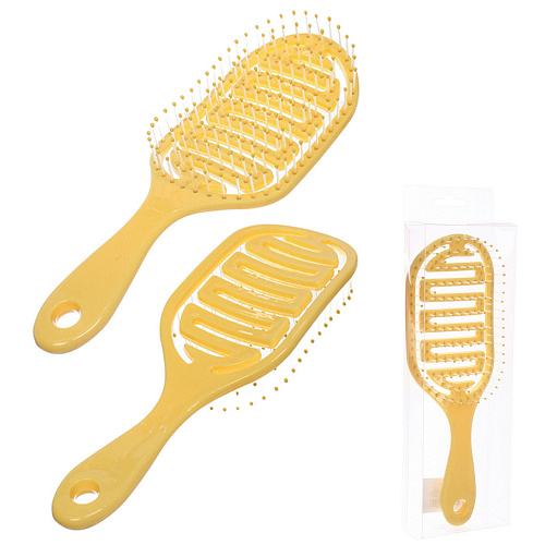 Расческа массажная продувная "МАРЦИПАН", цвет желтый, 8*24см (пластиковая коробка)