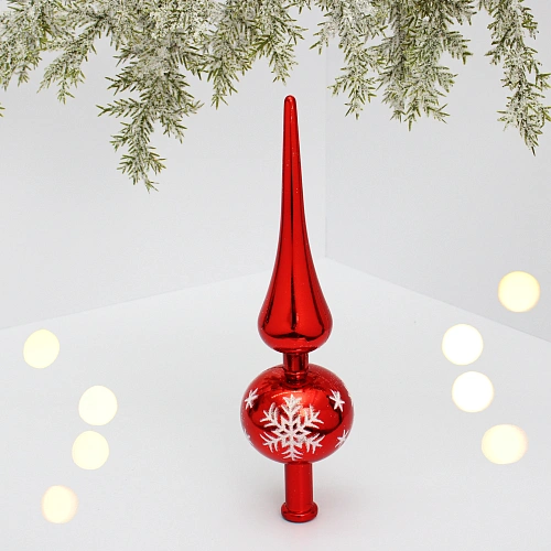 Верхушка на ёлку 23 см "Снежинка", Красный/белый