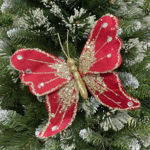 Украшение новогоднее "Искристая бабочка" 19*19 см, Красный