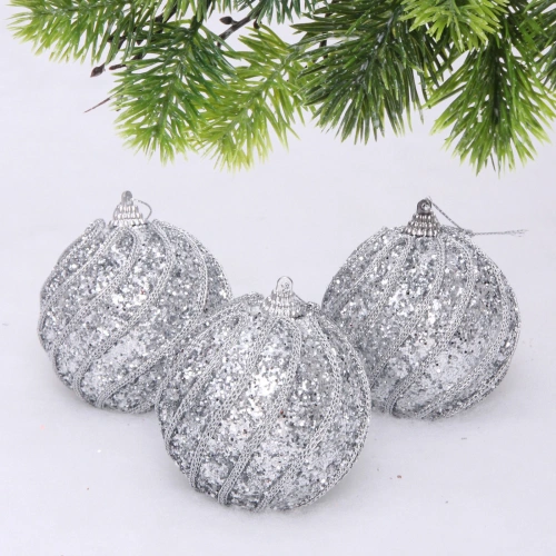 Новогодние шары "GLAME - Блестящий мир" 8 см (набор 3 шт), Серебро