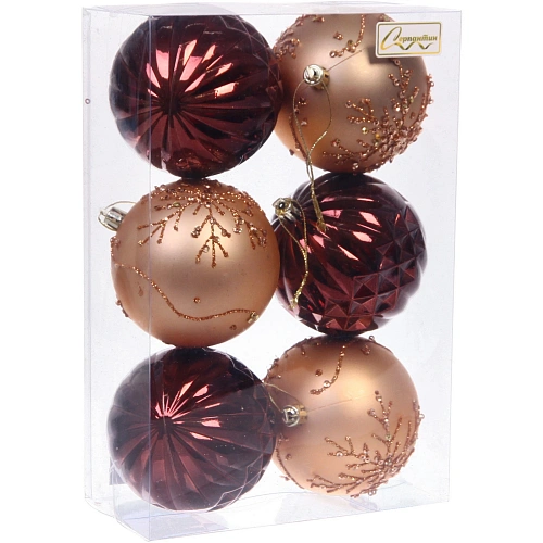 Новогодние шары Волшебный бал 8 см (набор 6 шт), ШоколадШампань_8