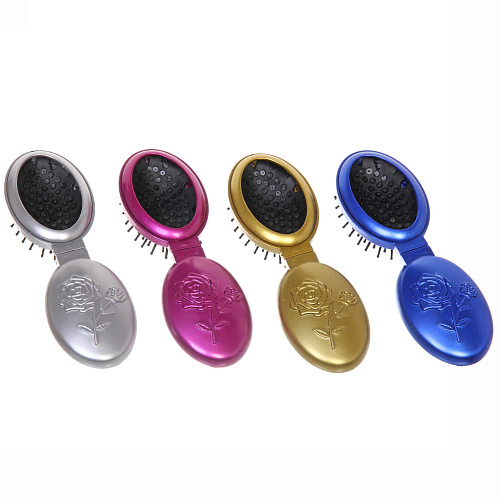 Расческа для волос массажная складная с зеркалом Beauty Room, овал, узор розочка, микс 4 цвета, 95,5см_7