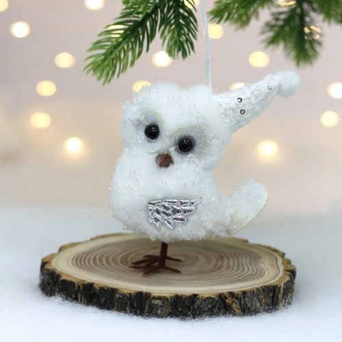 Ёлочная подвеска "Изящная сова" 10 см, Белый (микс дизайнов)