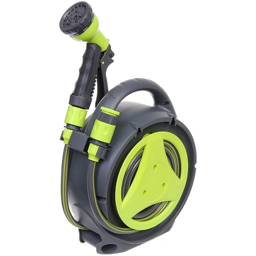 Катушка со шлангом и адаптерами, 10м серо-салатовая HY4017_3