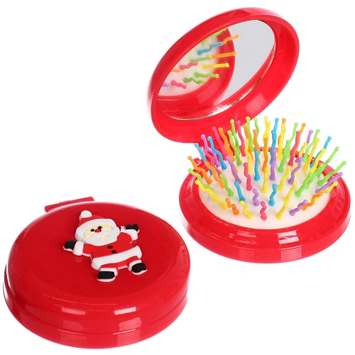 Расчёска массажная складная с зеркалом Новогодний Дед Мороз, цвет микс, d-6см_27