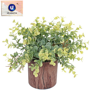 Цветок искусственный в горшке "Эвкалипт" 16см темная трава