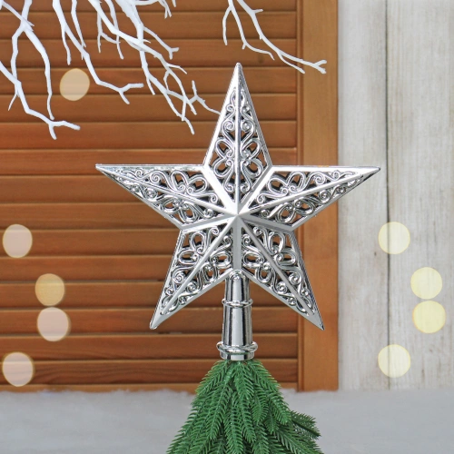 Звезда на ёлку 20 см "Зимний узор" серебро