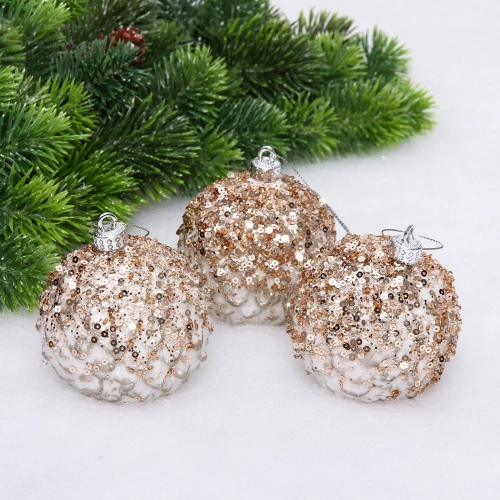 Новогодние шары VERSAILLES "Кефея" 8 см (набор 3 шт), Шампань