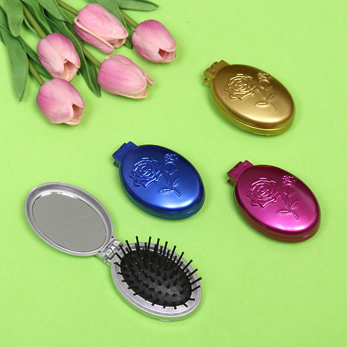 Расческа для волос массажная складная с зеркалом Beauty Room, овал, узор розочка, микс 4 цвета, 95,5см_3
