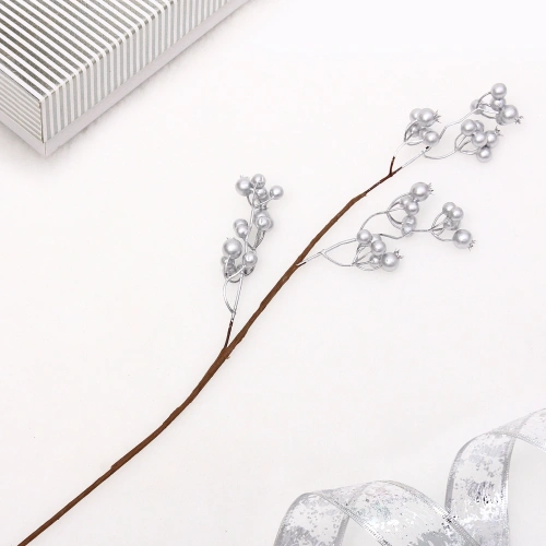 Ветка декоративная "Сказочная ягода" 60 см, Серебро