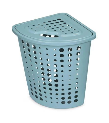 Корзина для белья Молетта 45л угловая с крышкой бирюзовая С705БИР