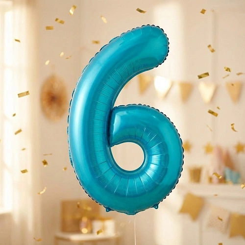 Шар фольгированный 32'/81см "Цифра "6" (голубой)