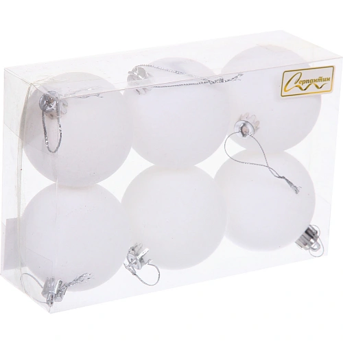 Набор шаров VELOUR Нежный бархат 6 см (набор 6 шт), Белый_4