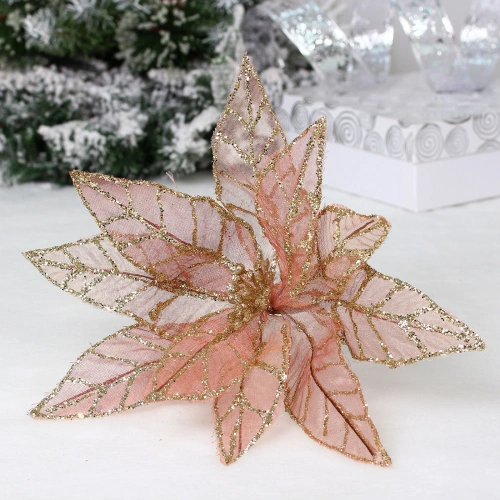 Украшение новогоднее "Пуансеттия - Блестящее утро" 33 см, Шампань