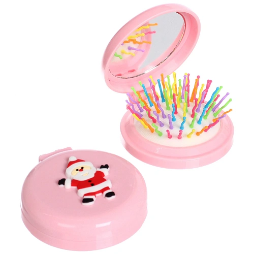 Расчёска массажная складная с зеркалом Новогодний Дед Мороз, цвет микс, d-6см_30