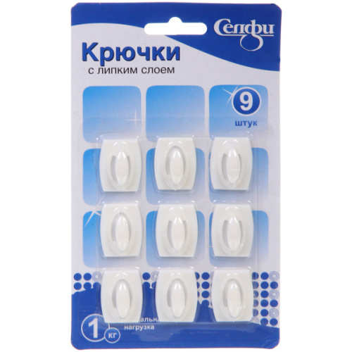 Крючки пластиковые в наборе 9шт на липкой основе "ИДЕЯДОМА", форма прямоугольник, цвет белый, нагрузка 1кг✦