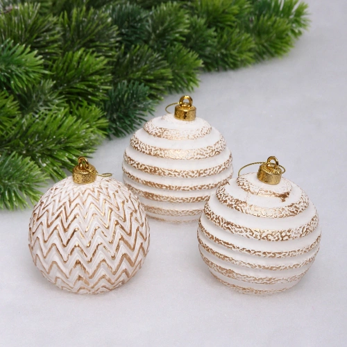 Новогодние шары VERSAILLES "Лесное таинство" 8 см (набор 3 шт), Белый/розовое золото