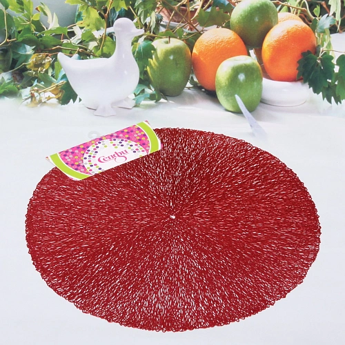 Салфетка плетеная 38см Паутинка красная_3