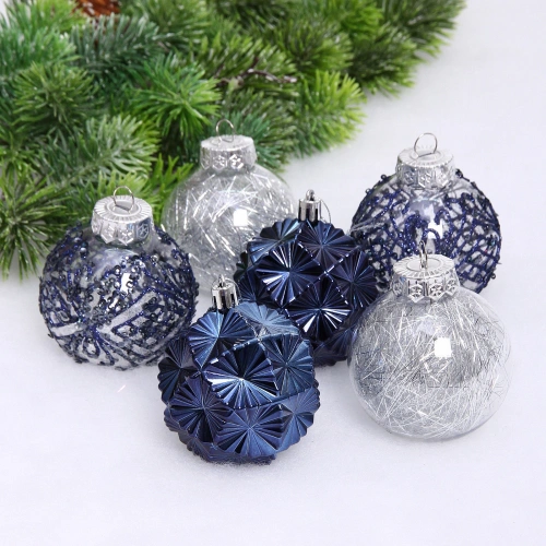 Набор шаров "Зимний Этюд" 7 см (в наборе 6 шт), Сапфир