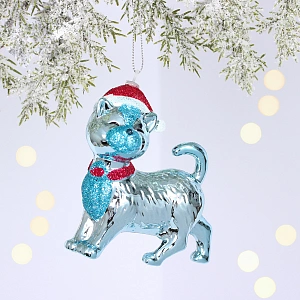 Ёлочная игрушка "Кошка в колпачке" 9*3,5*10 см, Голубой